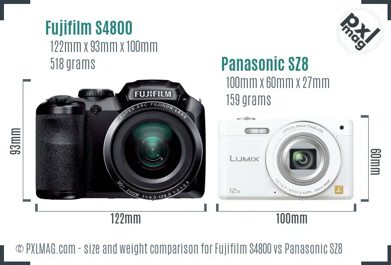 Fujifilm S4800 vs Panasonic SZ8 size comparison