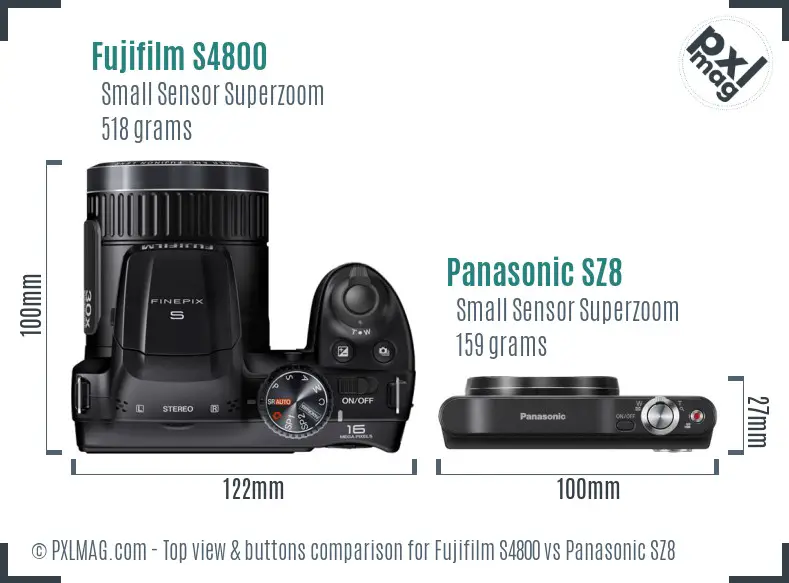 Fujifilm S4800 vs Panasonic SZ8 top view buttons comparison