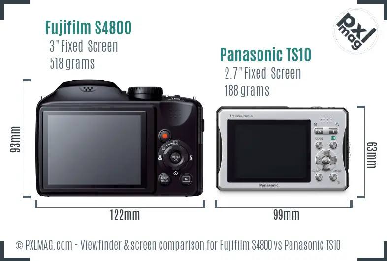 Fujifilm S4800 vs Panasonic TS10 Screen and Viewfinder comparison