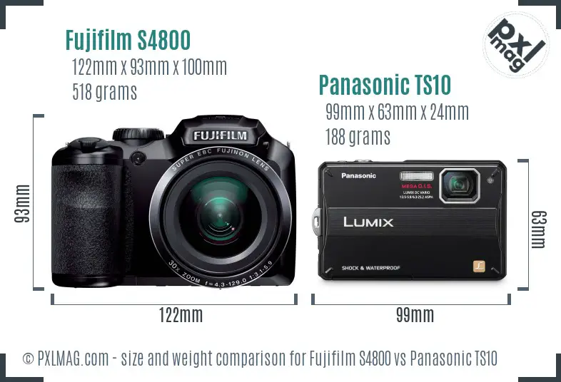 Fujifilm S4800 vs Panasonic TS10 size comparison