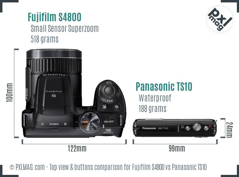 Fujifilm S4800 vs Panasonic TS10 top view buttons comparison