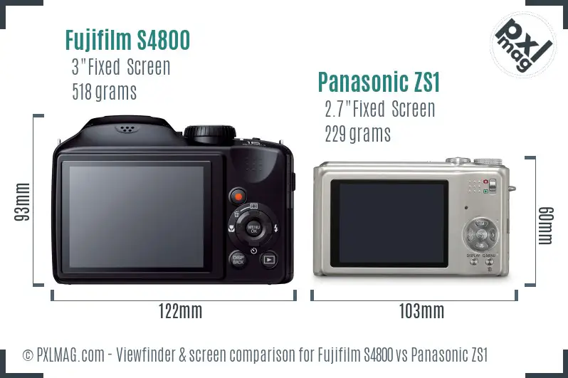 Fujifilm S4800 vs Panasonic ZS1 Screen and Viewfinder comparison