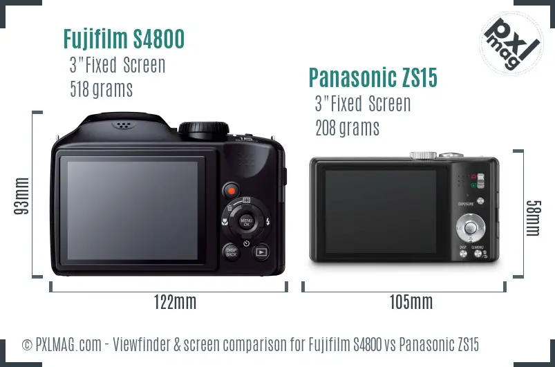 Fujifilm S4800 vs Panasonic ZS15 Screen and Viewfinder comparison