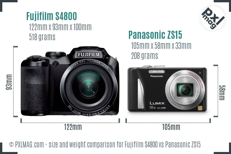 Fujifilm S4800 vs Panasonic ZS15 size comparison