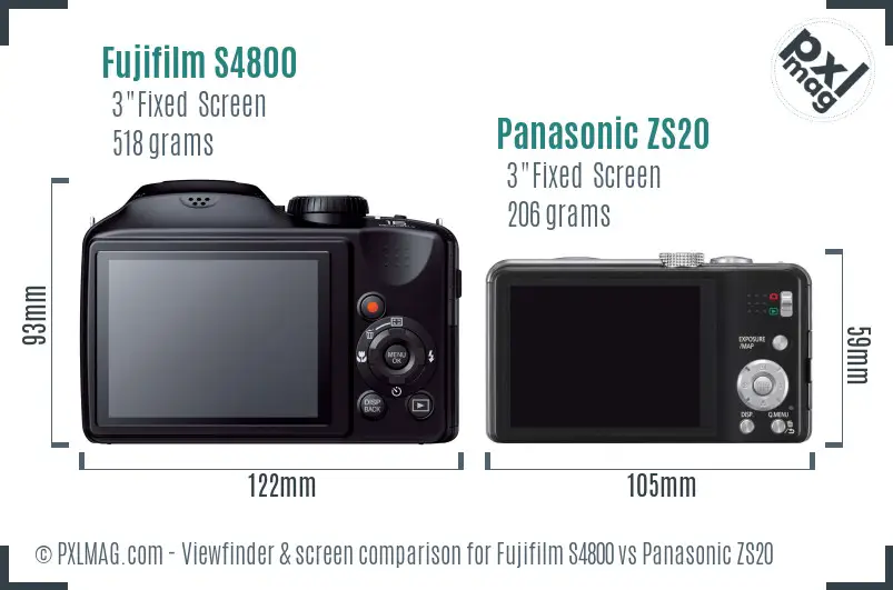Fujifilm S4800 vs Panasonic ZS20 Screen and Viewfinder comparison