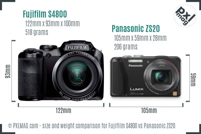 Fujifilm S4800 vs Panasonic ZS20 size comparison
