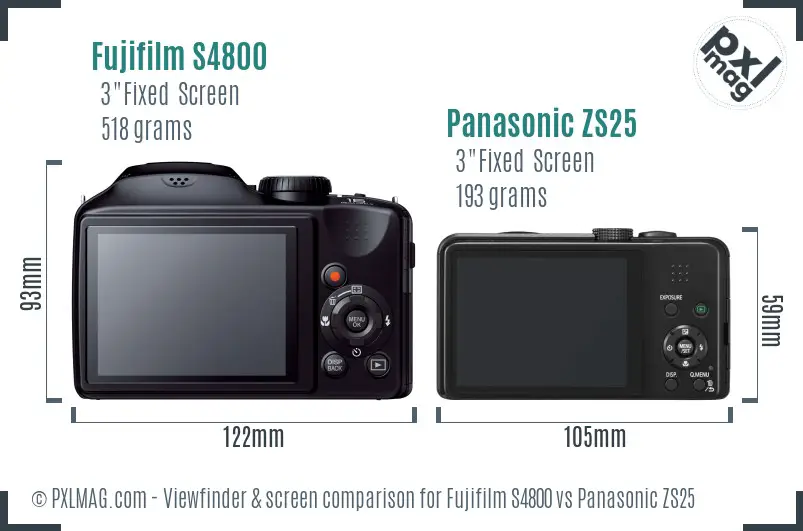 Fujifilm S4800 vs Panasonic ZS25 Screen and Viewfinder comparison Fujifilm S4800 vs Panasonic ZS25 Screen and Viewfinder comparison