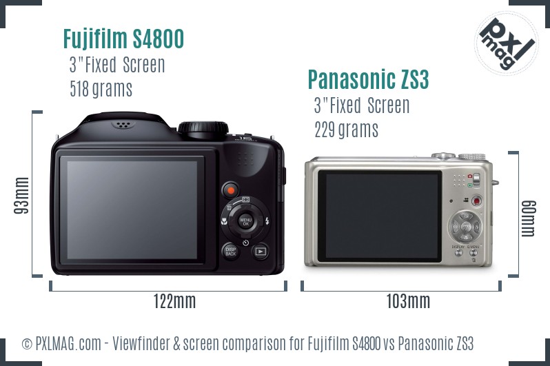 Fujifilm S4800 vs Panasonic ZS3 Screen and Viewfinder comparison