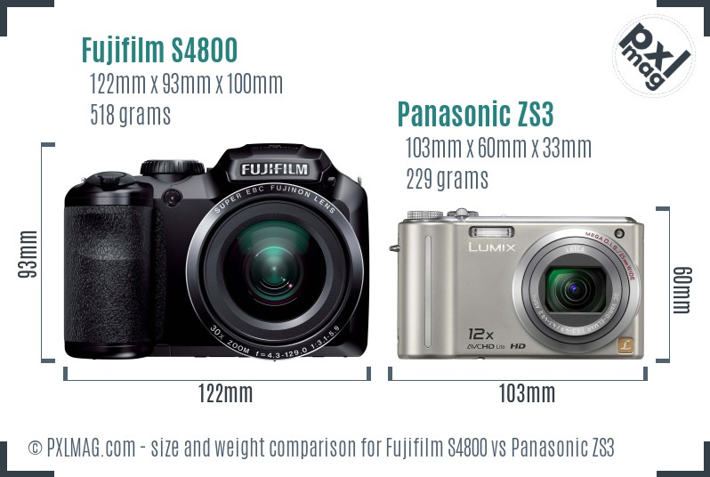 Fujifilm S4800 vs Panasonic ZS3 size comparison