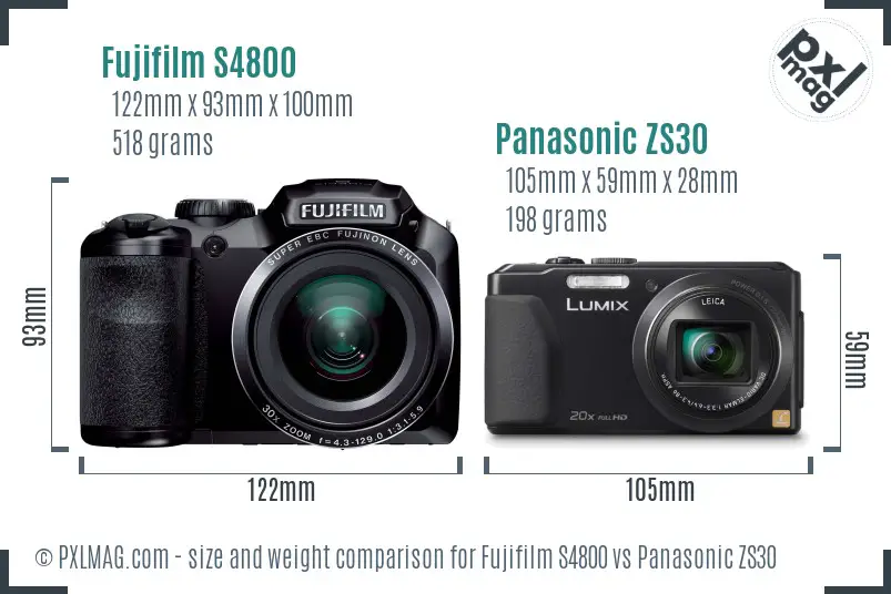 Fujifilm S4800 vs Panasonic ZS30 size comparison Fujifilm S4800 vs Panasonic ZS30 size comparison