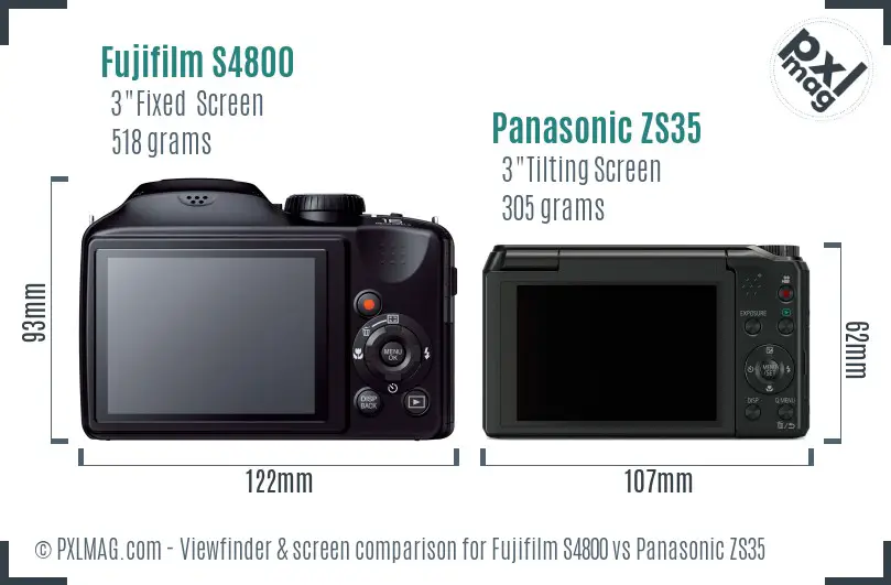 Fujifilm S4800 vs Panasonic ZS35 Screen and Viewfinder comparison