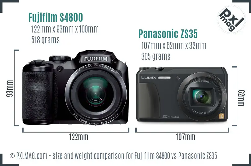 Fujifilm S4800 vs Panasonic ZS35 size comparison
