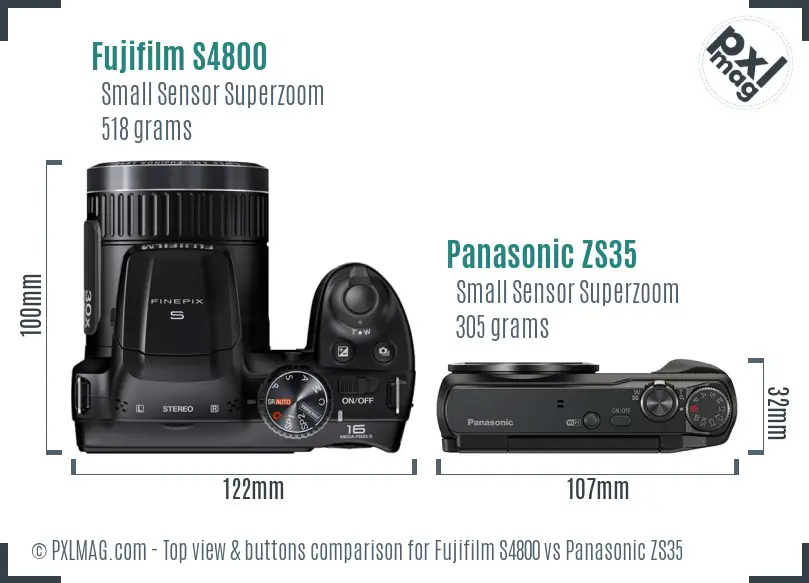 Fujifilm S4800 vs Panasonic ZS35 top view buttons comparison