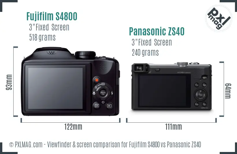 Fujifilm S4800 vs Panasonic ZS40 Screen and Viewfinder comparison