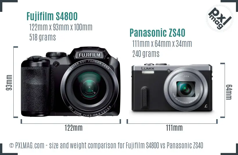 Fujifilm S4800 vs Panasonic ZS40 size comparison