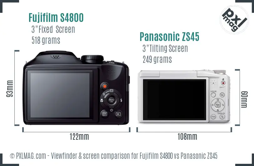 Fujifilm S4800 vs Panasonic ZS45 Screen and Viewfinder comparison