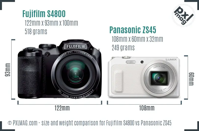 Fujifilm S4800 vs Panasonic ZS45 size comparison