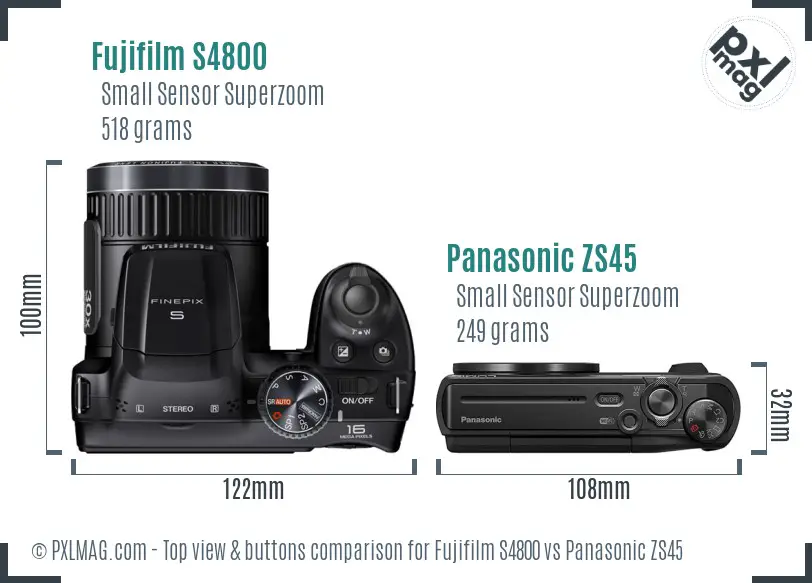 Fujifilm S4800 vs Panasonic ZS45 top view buttons comparison