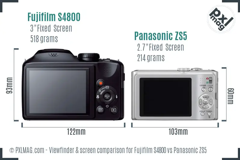 Fujifilm S4800 vs Panasonic ZS5 Screen and Viewfinder comparison