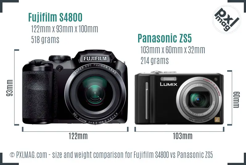 Fujifilm S4800 vs Panasonic ZS5 size comparison