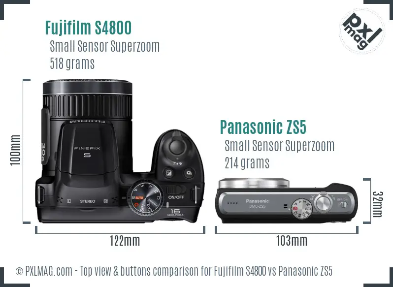 Fujifilm S4800 vs Panasonic ZS5 top view buttons comparison