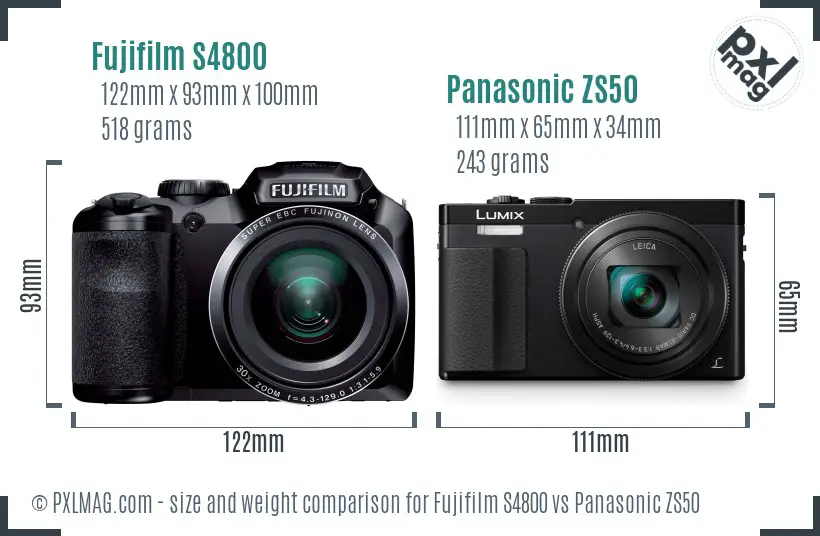 Fujifilm S4800 vs Panasonic ZS50 size comparison