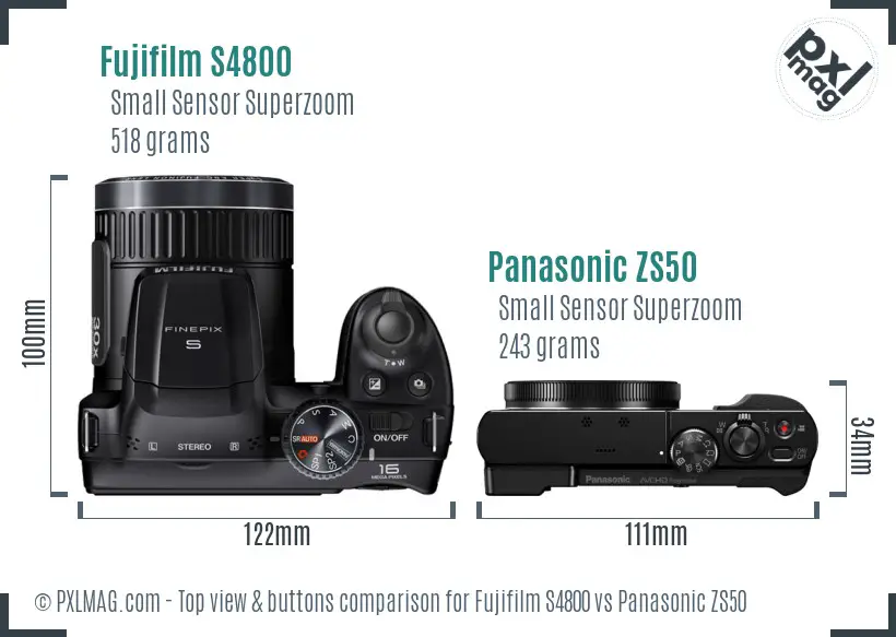 Fujifilm S4800 vs Panasonic ZS50 top view buttons comparison