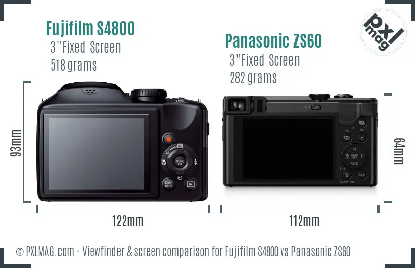 Fujifilm S4800 vs Panasonic ZS60 Screen and Viewfinder comparison