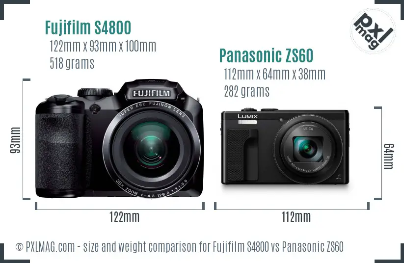 Fujifilm S4800 vs Panasonic ZS60 size comparison