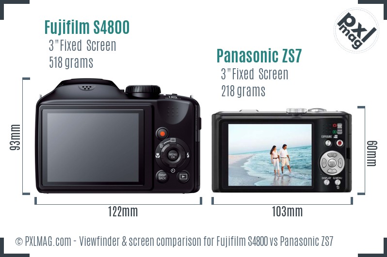 Fujifilm S4800 vs Panasonic ZS7 Screen and Viewfinder comparison