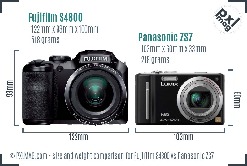 Fujifilm S4800 vs Panasonic ZS7 size comparison