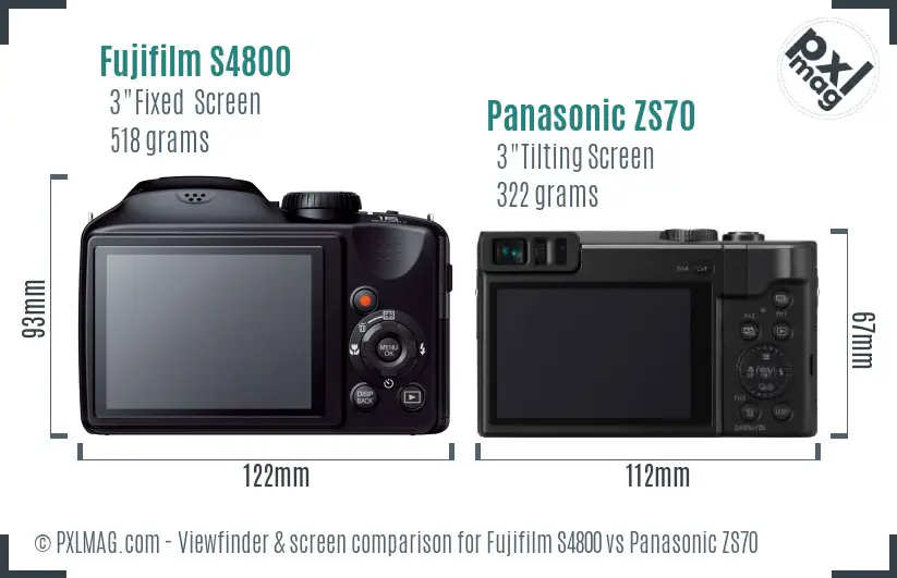 Fujifilm S4800 vs Panasonic ZS70 Screen and Viewfinder comparison