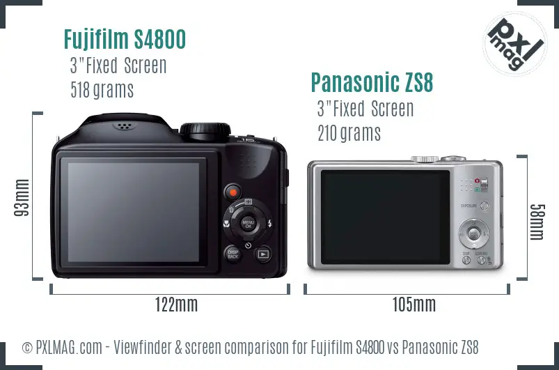 Fujifilm S4800 vs Panasonic ZS8 Screen and Viewfinder comparison