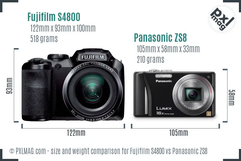 Fujifilm S4800 vs Panasonic ZS8 size comparison