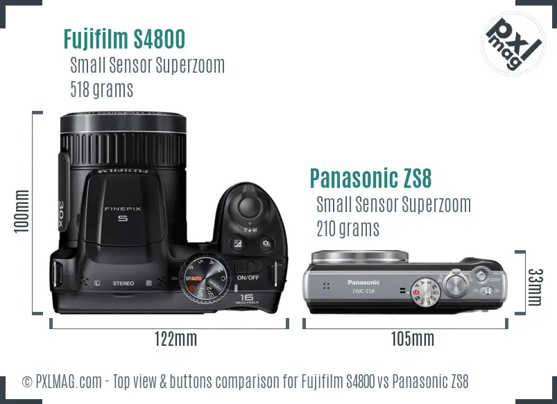 Fujifilm S4800 vs Panasonic ZS8 top view buttons comparison