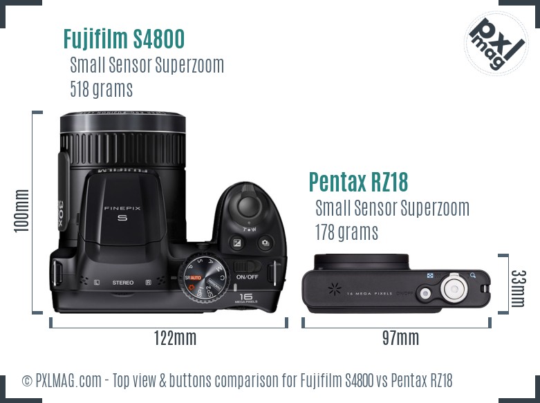 Fujifilm S4800 vs Pentax RZ18 top view buttons comparison