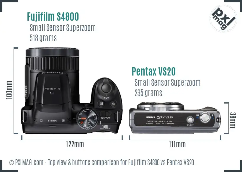 Fujifilm S4800 vs Pentax VS20 top view buttons comparison