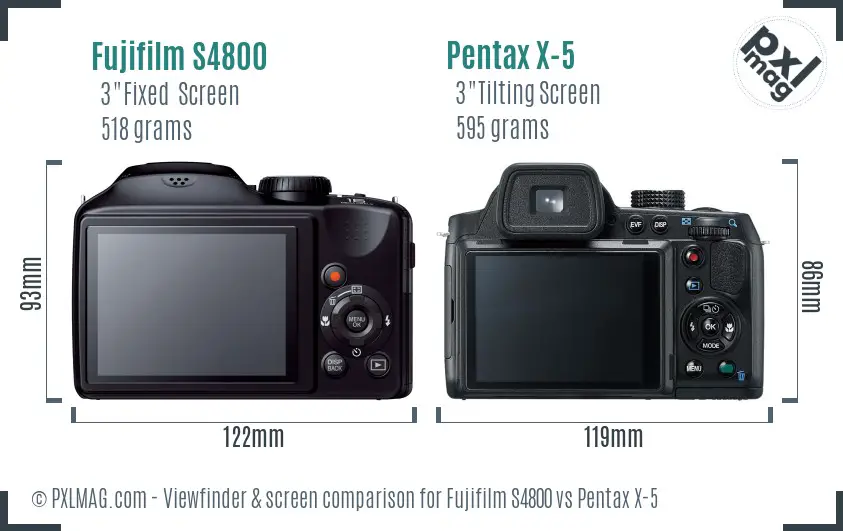 Fujifilm S4800 vs Pentax X-5 Screen and Viewfinder comparison Fujifilm S4800 vs Pentax X-5 Screen and Viewfinder comparison