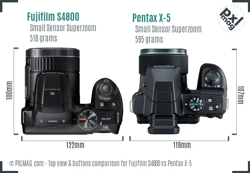 Fujifilm S4800 vs Pentax X-5 top view buttons comparison Fujifilm S4800 vs Pentax X-5 top view buttons comparison