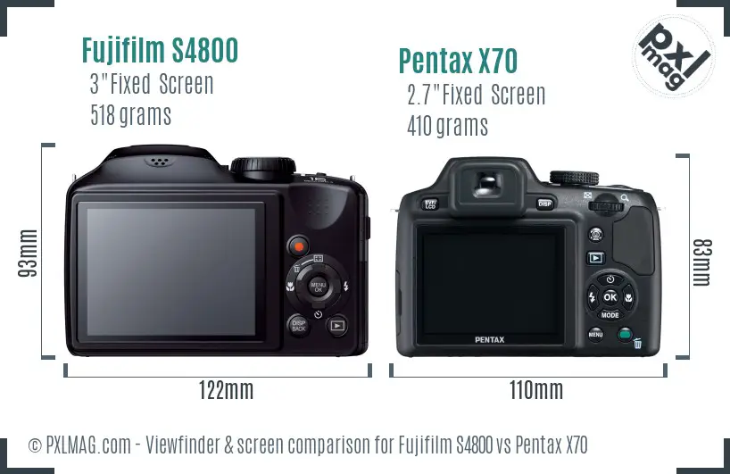 Fujifilm S4800 vs Pentax X70 Screen and Viewfinder comparison