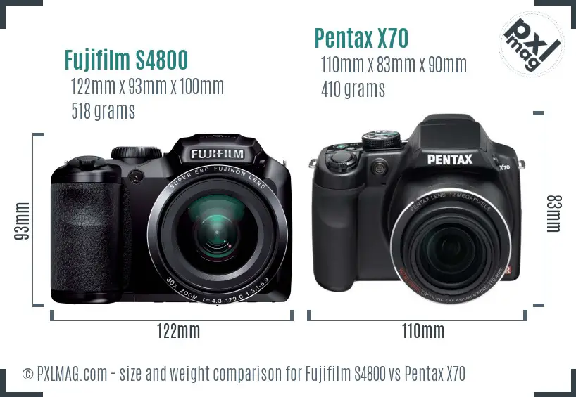 Fujifilm S4800 vs Pentax X70 size comparison