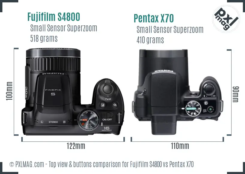 Fujifilm S4800 vs Pentax X70 top view buttons comparison