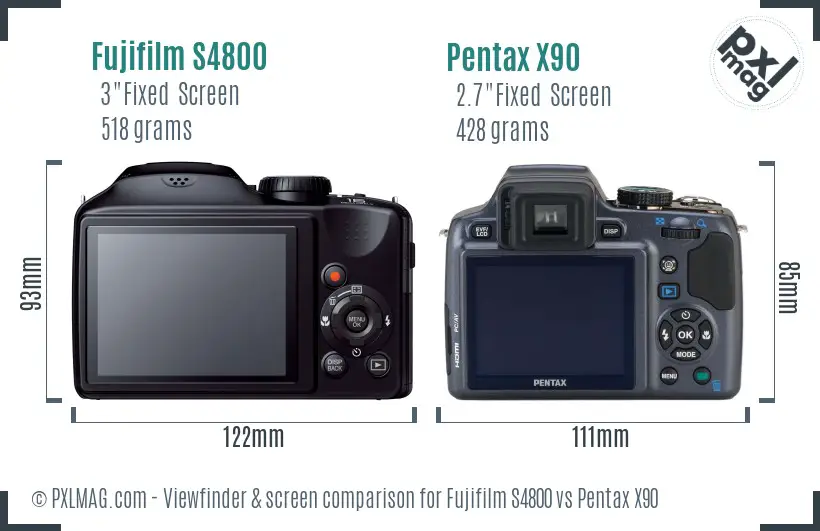 Fujifilm S4800 vs Pentax X90 Screen and Viewfinder comparison