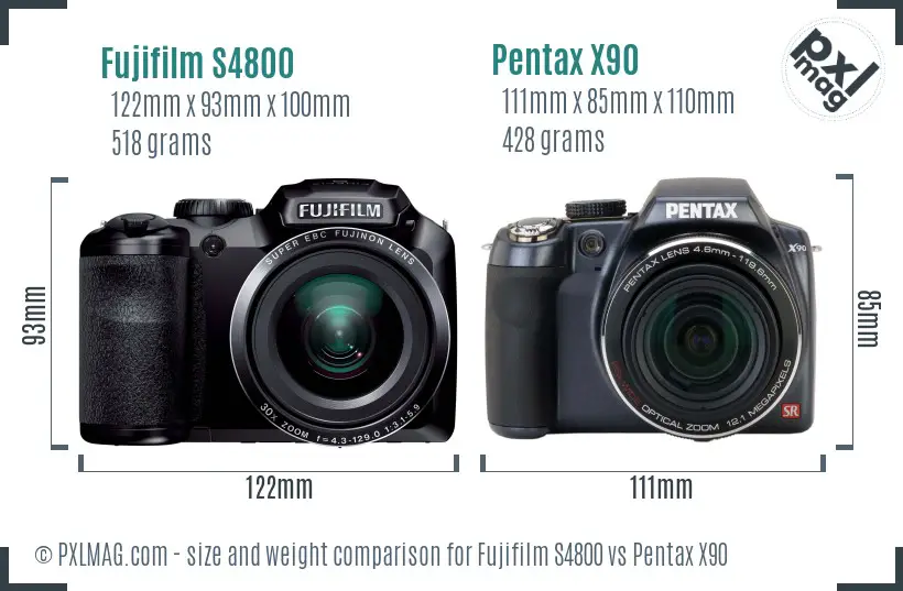 Fujifilm S4800 vs Pentax X90 size comparison