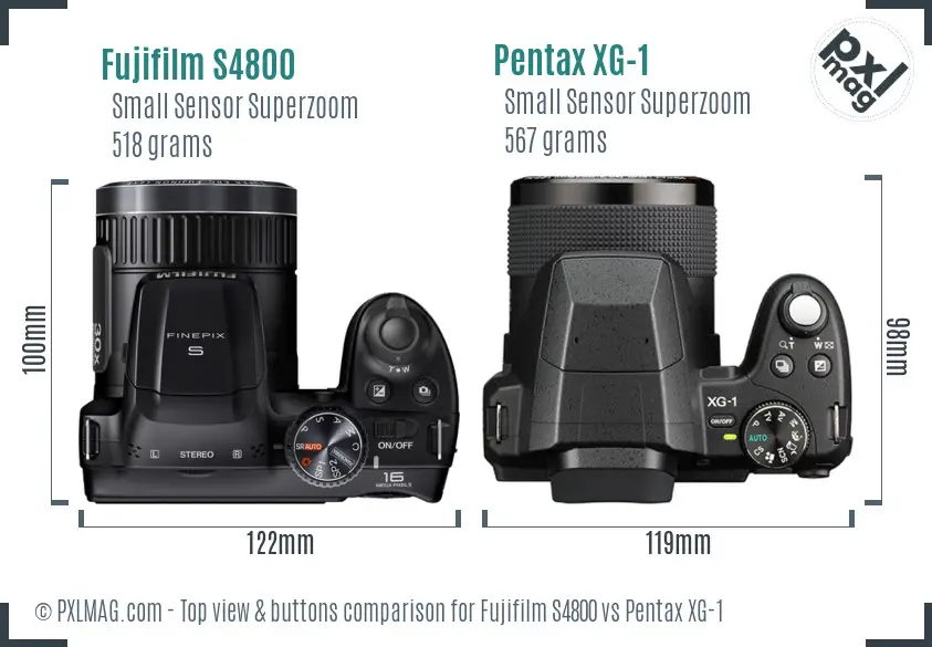 Fujifilm S4800 vs Pentax XG-1 top view buttons comparison