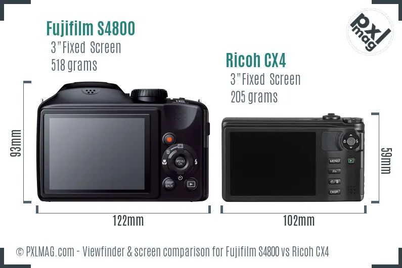 Fujifilm S4800 vs Ricoh CX4 Screen and Viewfinder comparison