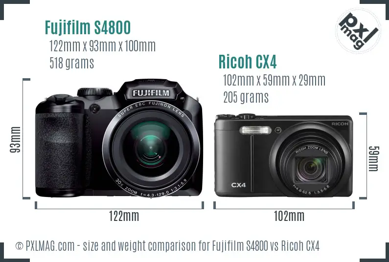Fujifilm S4800 vs Ricoh CX4 size comparison