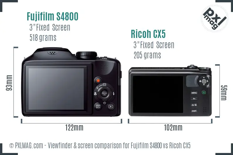 Fujifilm S4800 vs Ricoh CX5 Screen and Viewfinder comparison