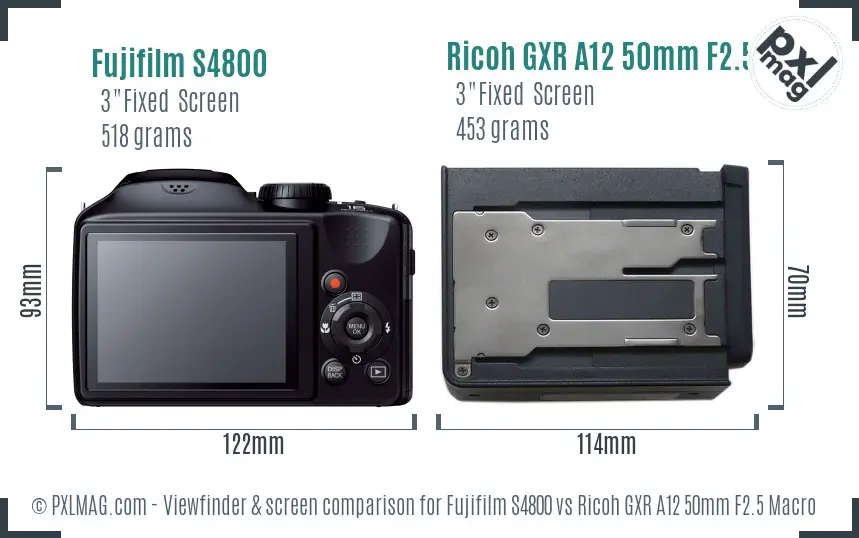 Fujifilm S4800 vs Ricoh GXR A12 50mm F2.5 Macro Screen and Viewfinder comparison