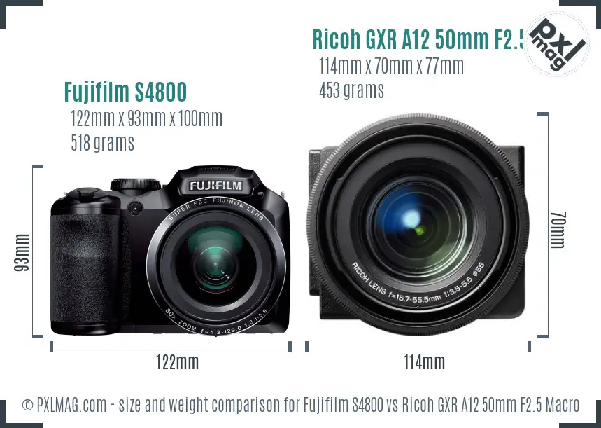 Fujifilm S4800 vs Ricoh GXR A12 50mm F2.5 Macro size comparison